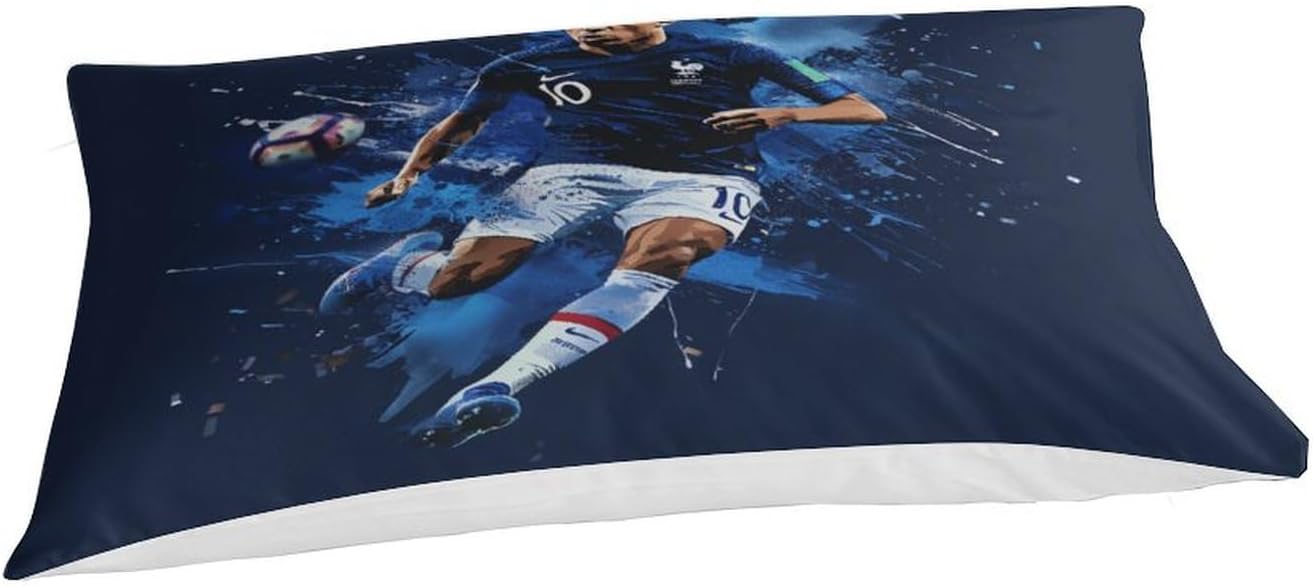 Kylian Mbappe 3D Duvet Cover Set, Microfibre 2-Piece Bedding Set with Zip, Duvet Cover and Pillowcases Single (135 x 200 cm)