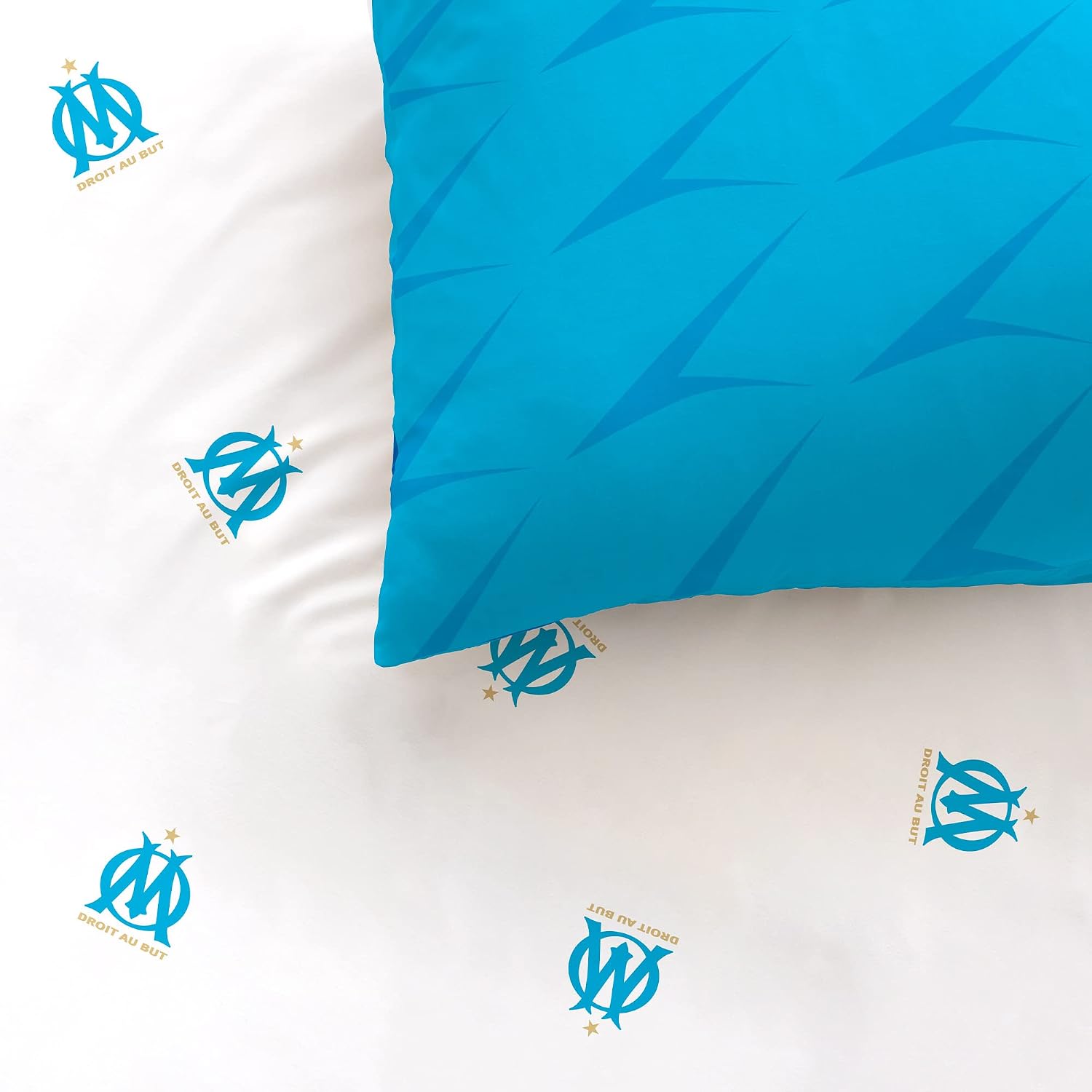 OM Duvet Cover and Pillowcase 100% Cotton – Net Curtain 240 x 220 + 2 to 63 x 63 cm, Blue