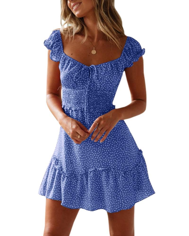 Imily Bela Women Summer Ruffle Dress Elegant A-line Beach Dress High Waist Mini Dress with Drawstring