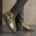 Chaussures sport homme luxe, baskets tendance noires et blanches pour hommes.