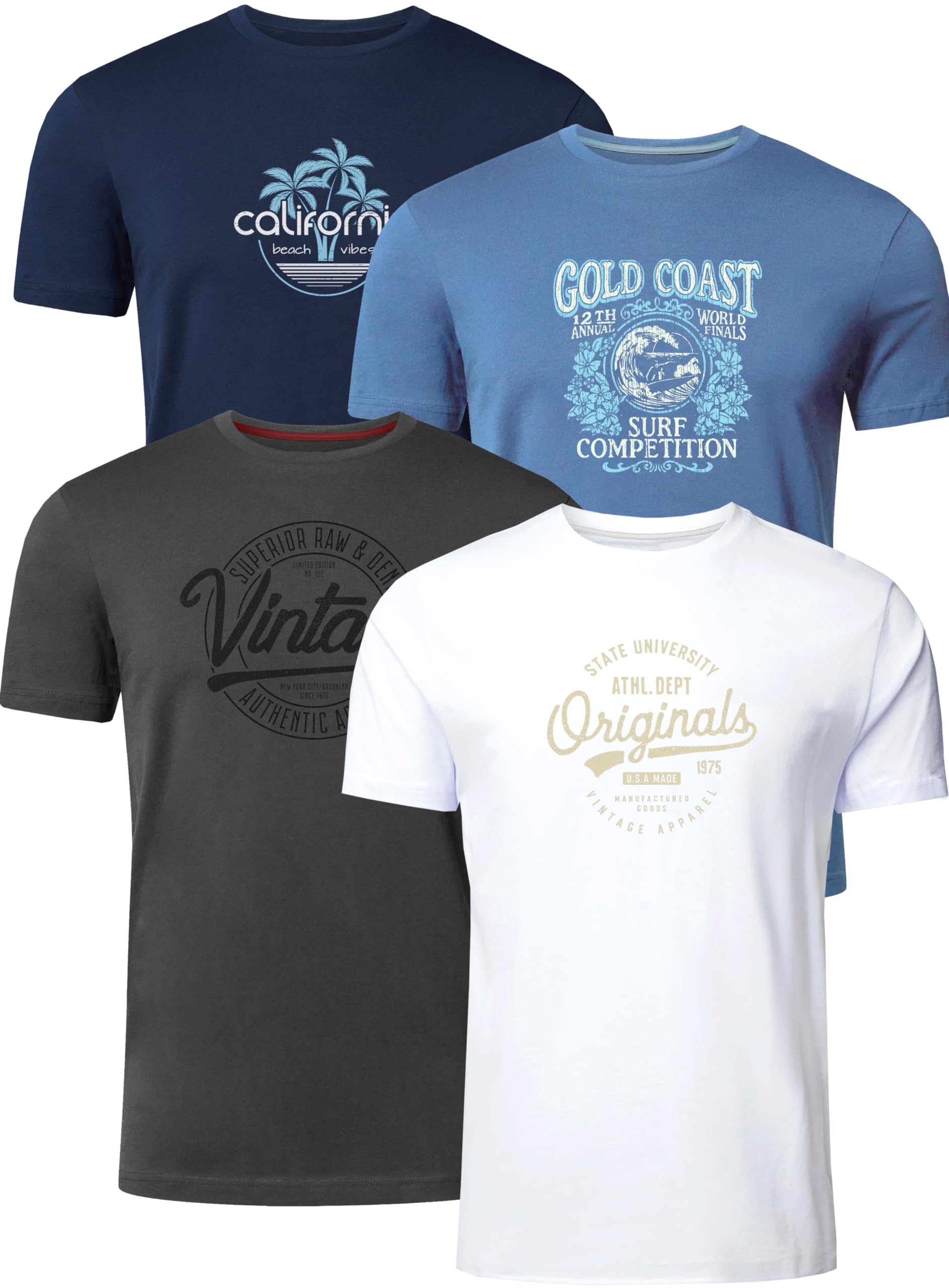 FULL TIME SPORTS Herren Baumwolle T-Shirt 4er Set Pack PRINT-001