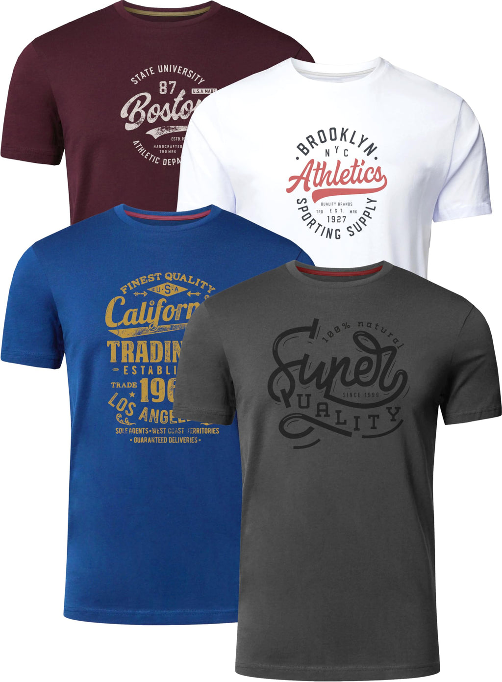FULL TIME SPORTS Herren Baumwolle T-Shirt 4er Set Pack PRINT-001