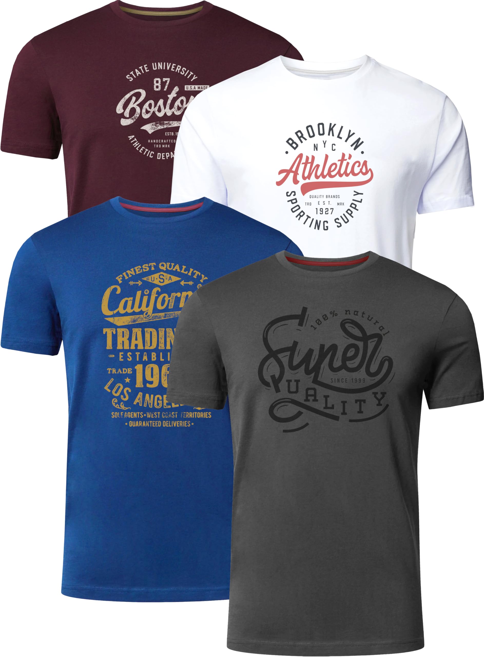 FULL TIME SPORTS Herren Baumwolle T-Shirt 4er Set Pack PRINT-001