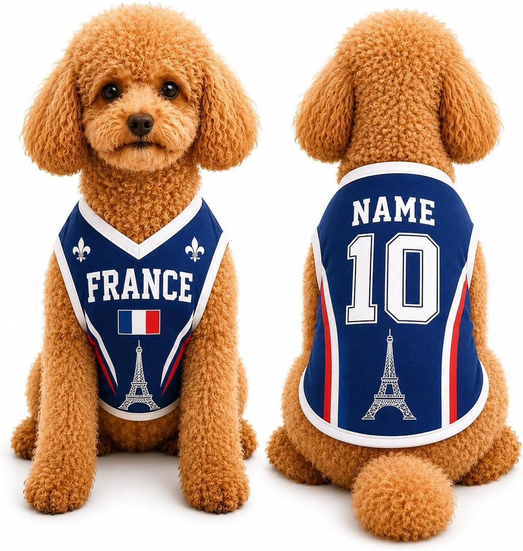 T Shirt Chien Personnalisé Style 2026, Maillot Drapeau Pays avec Nom Numéro, Tissu Mesh Léger Respirant pour Petit Moyen Grand Chien, Cadeau Fan Foot
