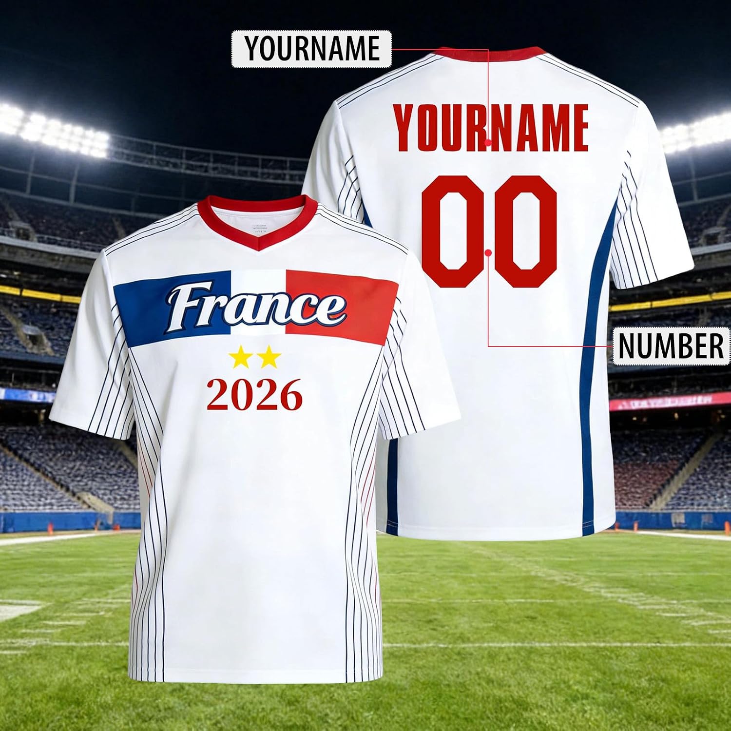 Maillot Foot Enfant Adulte Personnalisé avec Nom Numéro - 2026 Maillot de L'équipe Homme Femme Garçon T-Shirt de Maillots Domicile et Extérieur, Football Shirt, Cadeau de Sport