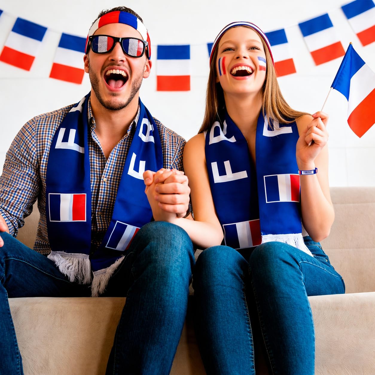 5-Piece France Flag Stand Kit, France Flag Scarf Bracelet Glasses Make-up Headband, Accessories Fan World Cup 2026, France Football Team Jersey, Supporter Kit for Stadium Party