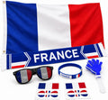 France Tricolour Supporter Kit – Set of Accessories Blue White Red with Flag 90 x 150 cm, Scarf, Fun Glasses – Complete Set for Sports Parties, Matches and Football Events 2026