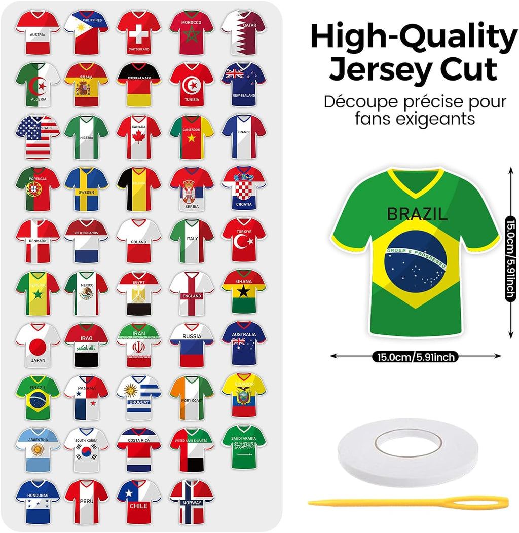 Fanion Guirlande Coupe du Monde 2026 49 Drapeaux - Forme Maillot Foot pour Décoration Fan Zone, Bar & Fête