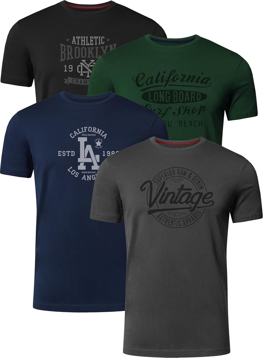 FULL TIME SPORTS Herren Baumwolle T-Shirt 4er Set Pack PRINT-001