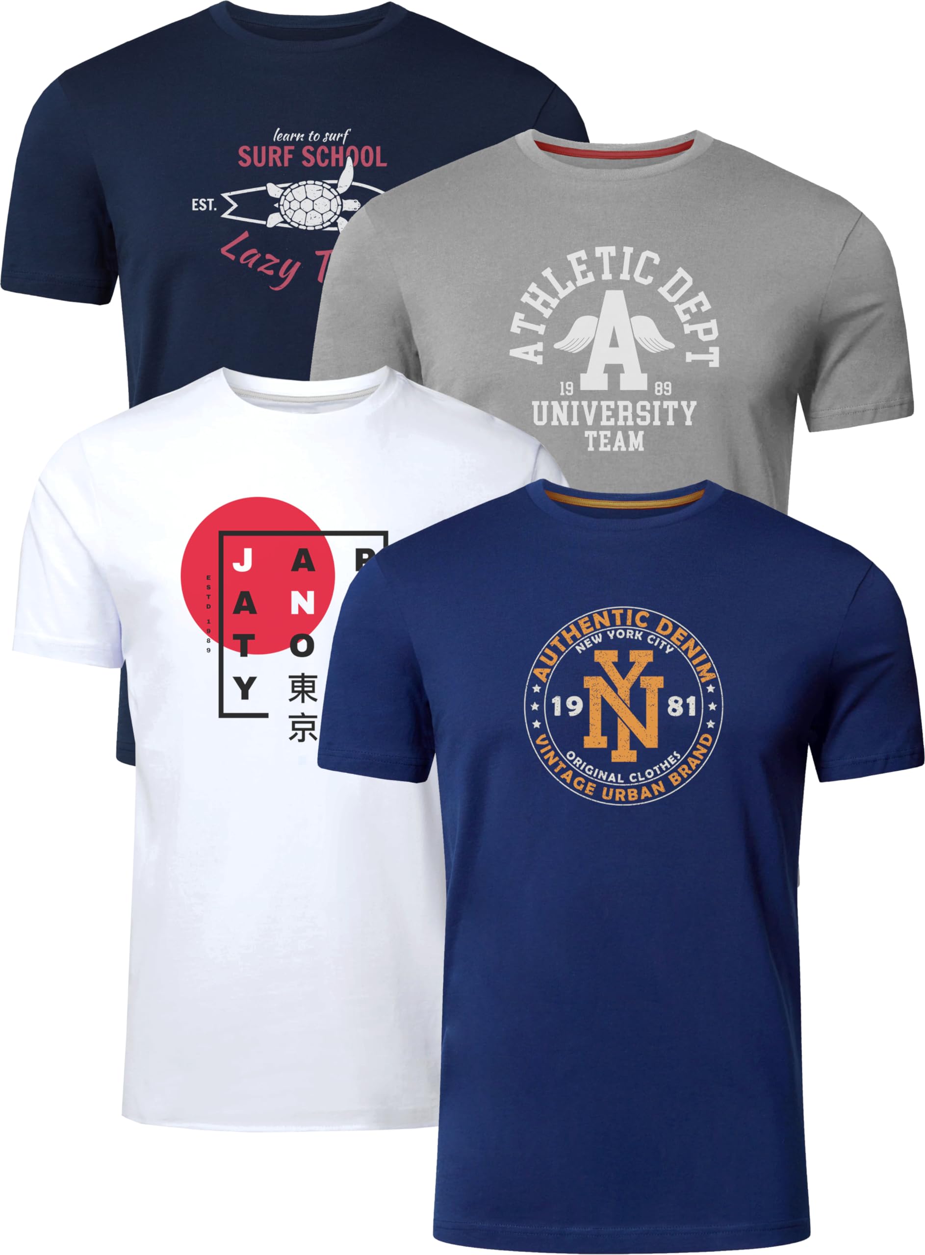 FULL TIME SPORTS Herren Baumwolle T-Shirt 4er Set Pack PRINT-001