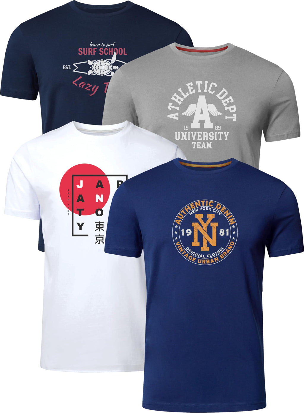 FULL TIME SPORTS Herren Baumwolle T-Shirt 4er Set Pack PRINT-001