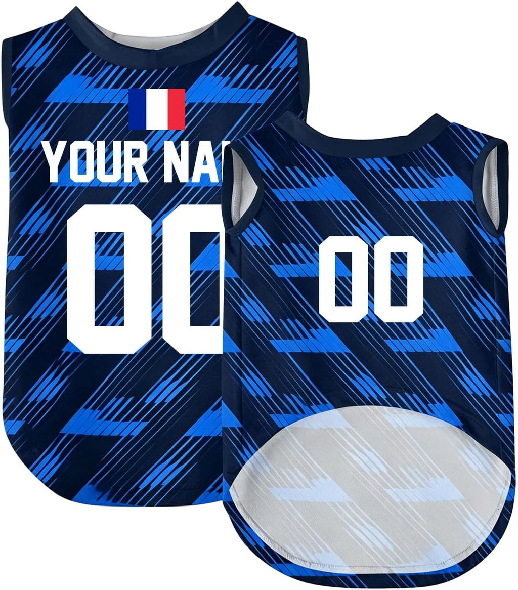 2026 World Cup Personalized Dog Cat Jersey France Personalized World Cup 2026 V Neck with Name and Number Tricolor for Small Medium Large Dog (L)