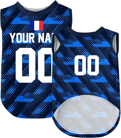 2026 World Cup Personalized Dog Cat Jersey France Personalized World Cup 2026 V Neck with Name and Number Tricolor for Small Medium Large Dog (L)