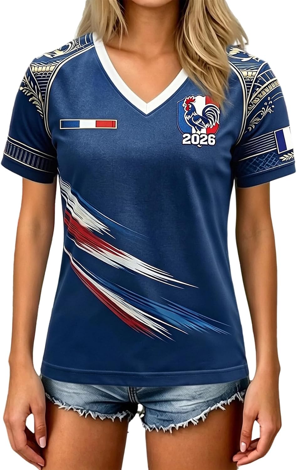 Maillot de Foot Femme 2026 Respirant Été Football T Shirts | Manches Courtes, Col en V, Sport Vêtements, Cadeau de Fans