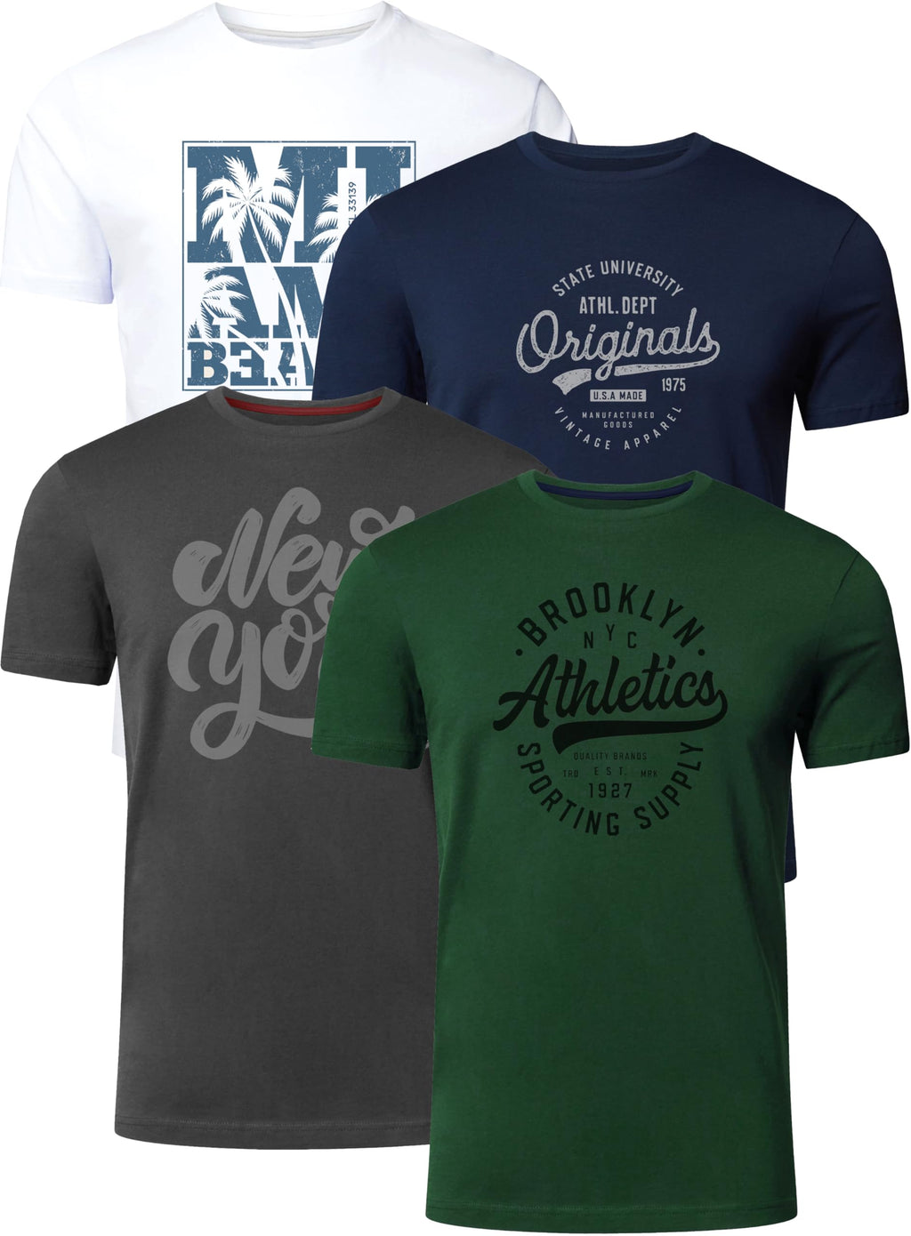 FULL TIME SPORTS Herren Baumwolle T-Shirt 4er Set Pack PRINT-001