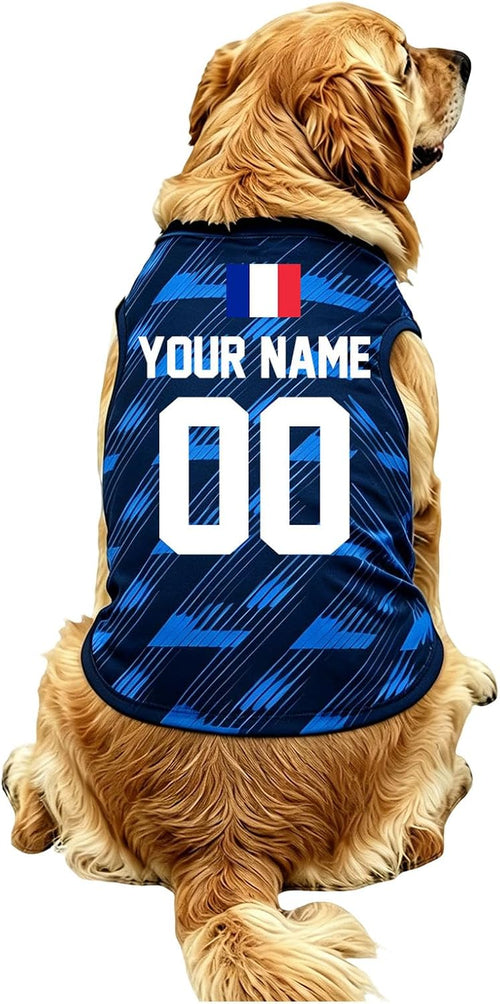 2026 World Cup Personalized Dog Cat Jersey France Personalized World Cup 2026 V Neck with Name and Number Tricolor for Small Medium Large Dog (L)