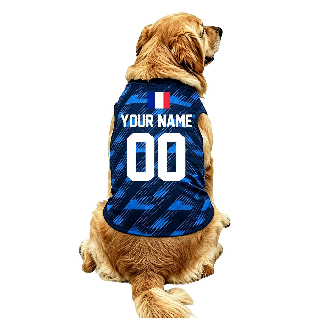 2026 World Cup Personalized Dog Cat Jersey France Personalized World Cup 2026 V Neck with Name and Number Tricolor for Small Medium Large Dog (L)