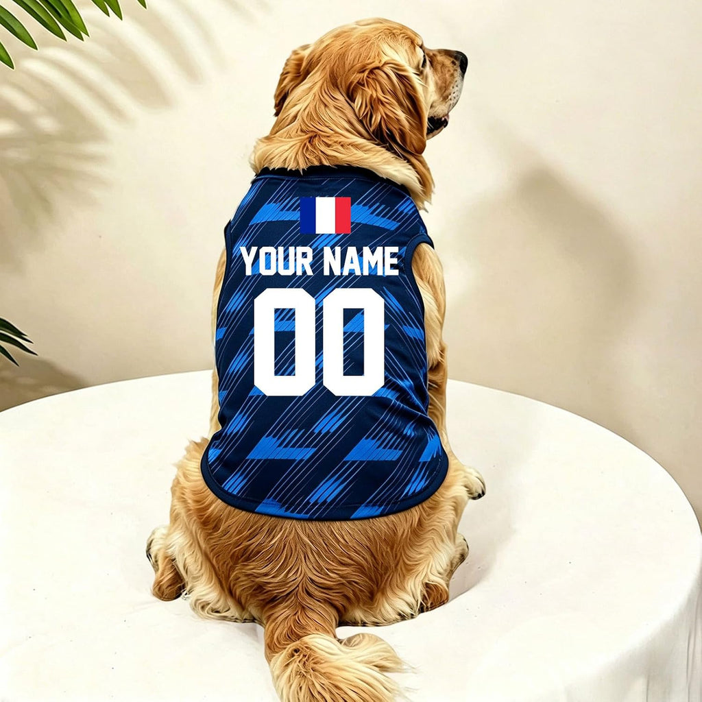 2026 World Cup Personalized Dog Cat Jersey France Personalized World Cup 2026 V Neck with Name and Number Tricolor for Small Medium Large Dog (L)