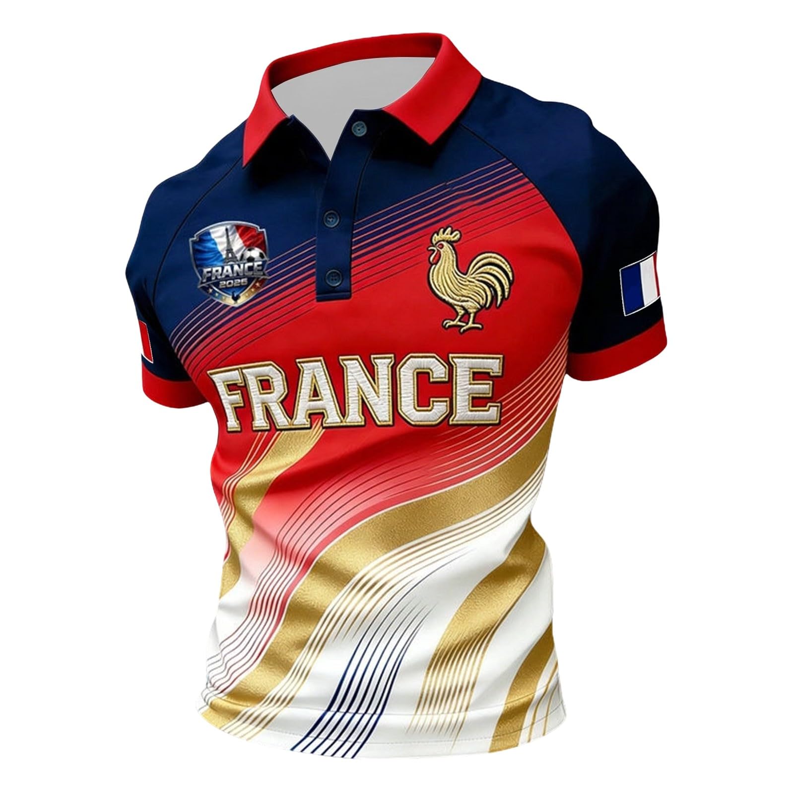 France 2026 Men's Football Supporter T-Shirt Streetwear, front view, blue with white and red accents. Image 20.