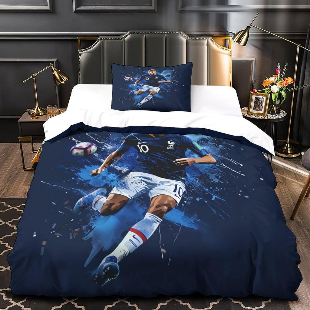 Kylian Mbappe 3D Duvet Cover Set, Microfibre 2-Piece Bedding Set with Zip, Duvet Cover and Pillowcases Single (135 x 200 cm)