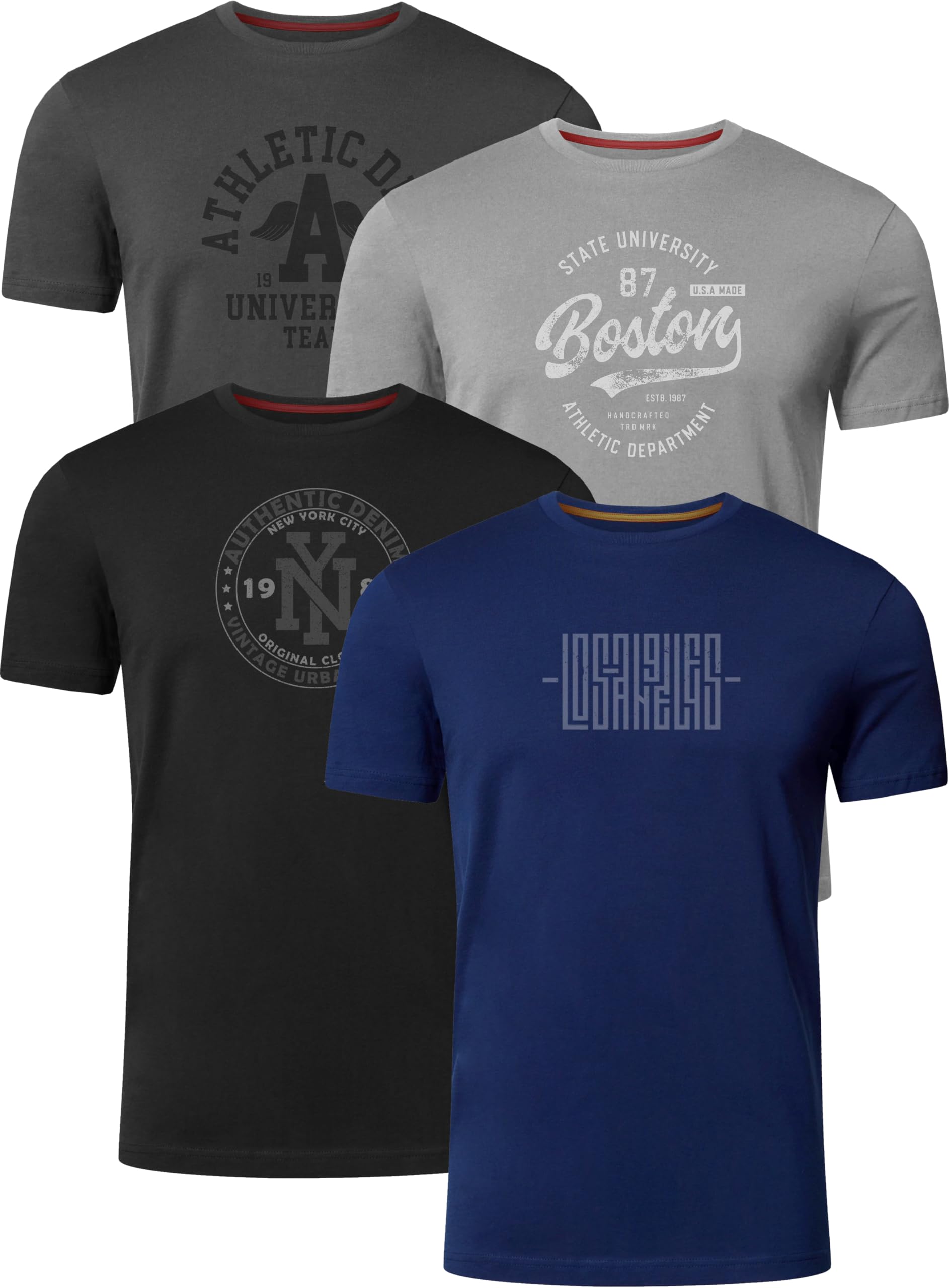FULL TIME SPORTS Herren Baumwolle T-Shirt 4er Set Pack PRINT-001