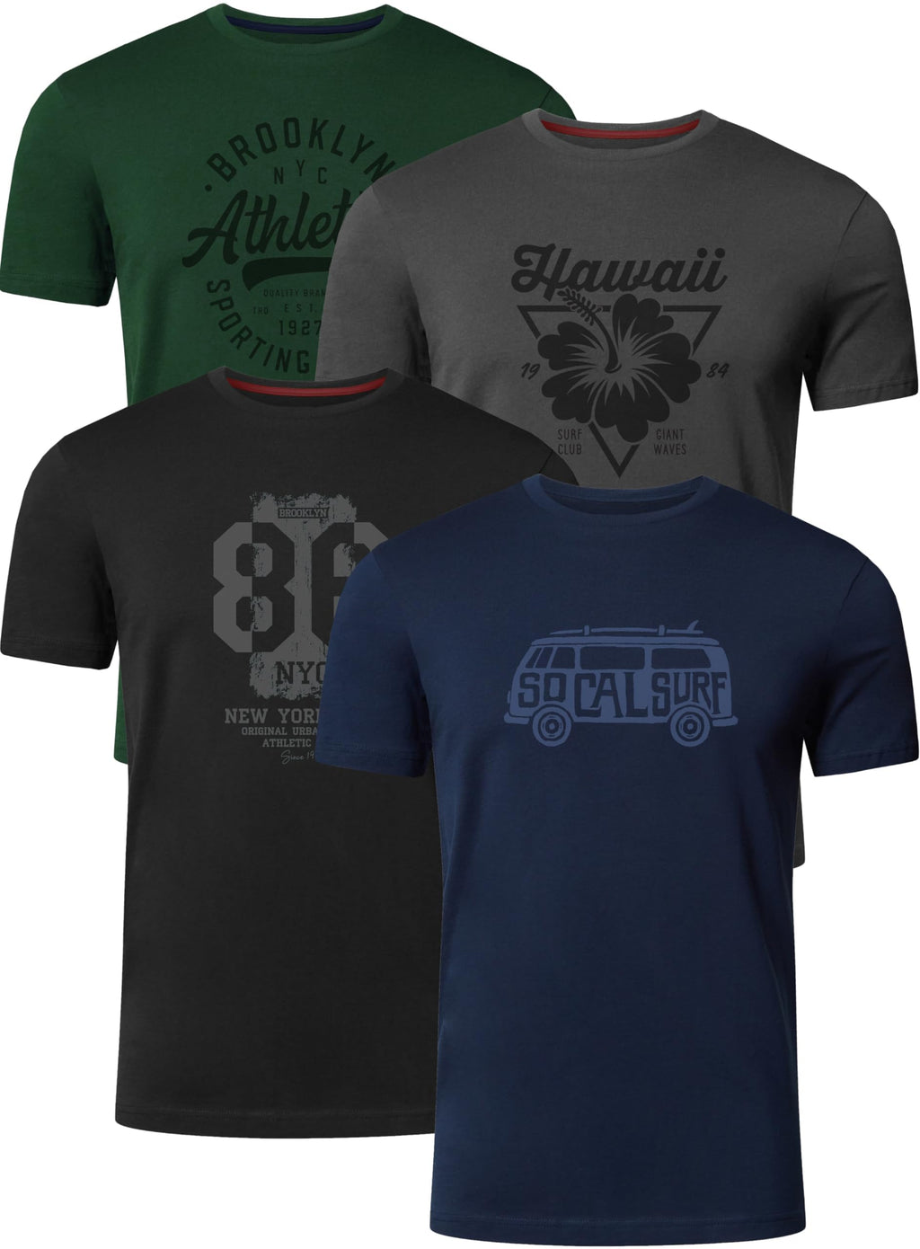 FULL TIME SPORTS Herren Baumwolle T-Shirt 4er Set Pack PRINT-001