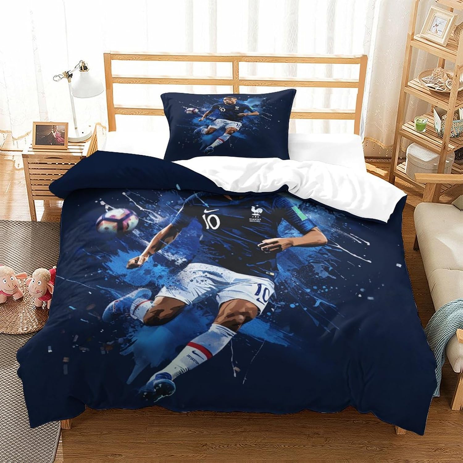 Kylian Mbappe 3D Duvet Cover Set, Microfibre 2-Piece Bedding Set with Zip, Duvet Cover and Pillowcases Single (135 x 200 cm)