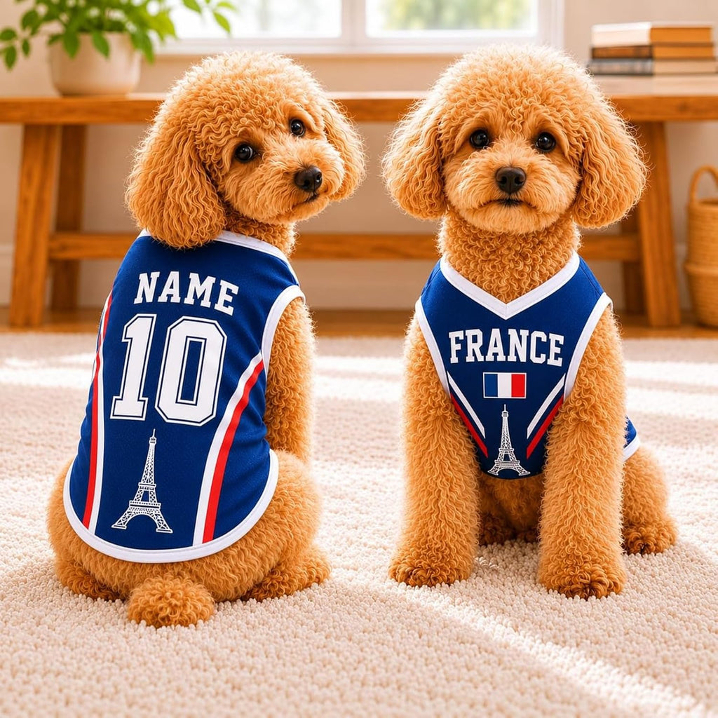 T Shirt Chien Personnalisé Style 2026, Maillot Drapeau Pays avec Nom Numéro, Tissu Mesh Léger Respirant pour Petit Moyen Grand Chien, Cadeau Fan Foot