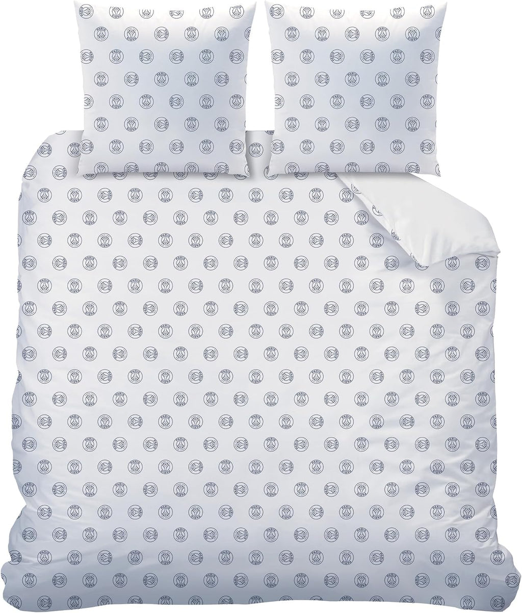 OMYDREAM PSG Tour Children's Bedding Set for Double | Children's Bedroom | 100% Cotton | Oeko-TEX | Duvet Cover + Pillowcase (s) cm | Reversible Print (White, 240 x 220 + 2 x 63 x 63 cm)