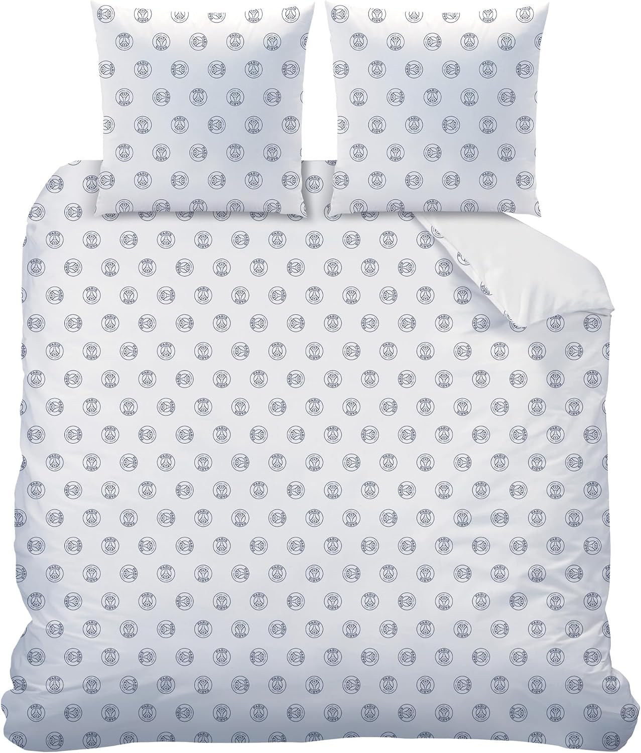 OMYDREAM PSG Tour Children's Bedding Set for Double | Children's Bedroom | 100% Cotton | Oeko-TEX | Duvet Cover + Pillowcase (s) cm | Reversible Print (White, 240 x 220 + 2 x 63 x 63 cm)